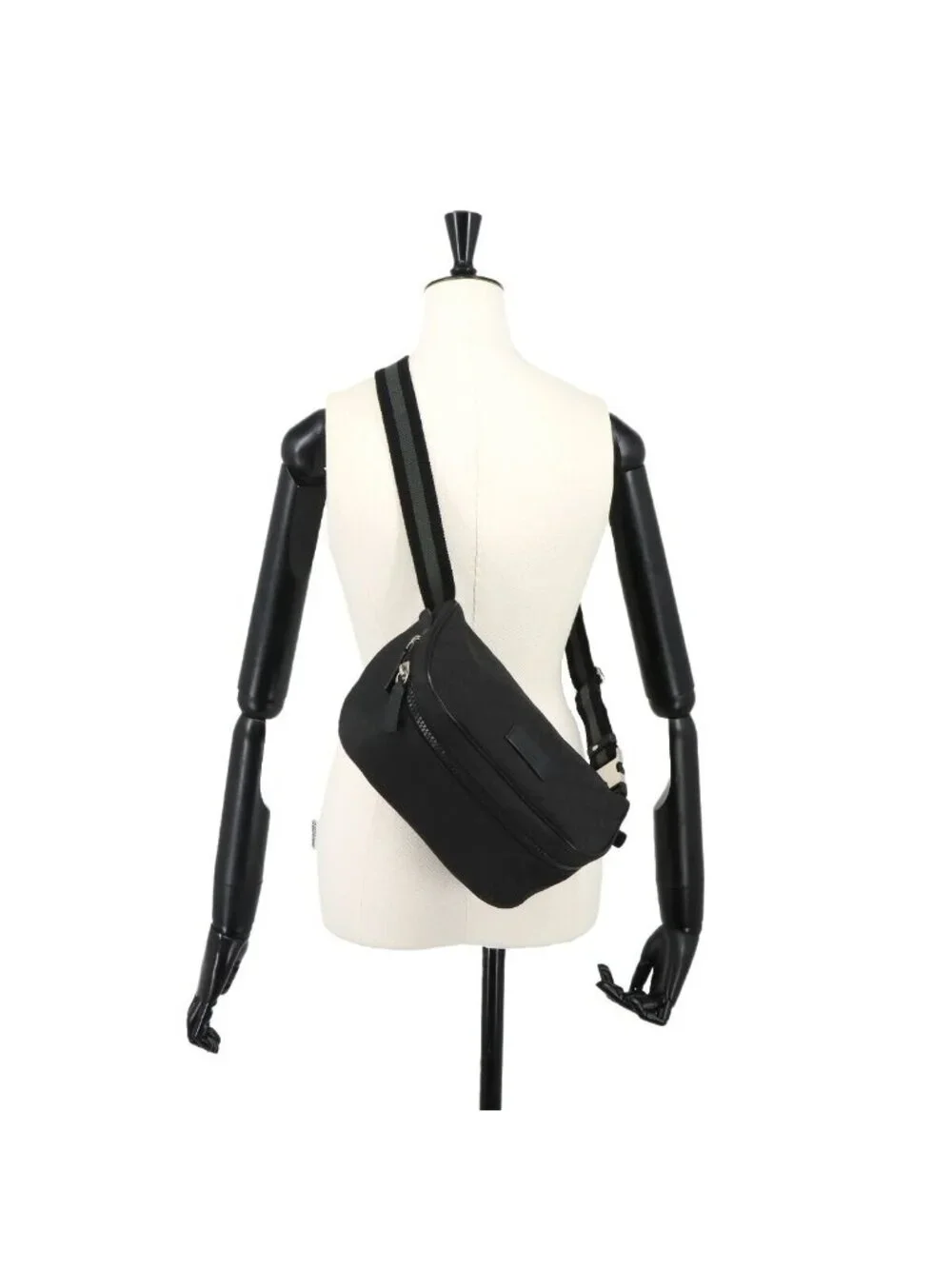 Gucci GG Nylon Crossbody Waist Bag Leather Black Silver